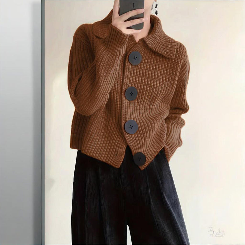 Plus Size Women's Solid Color Single-Breasted Ribbed Knit Cardigan - Long Sleeve Fall&Winter Sweater