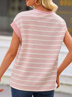Women's Striped Short Sleeve T-Shirts Casual Loose Fit Color Block Crew Neck Summer Tops