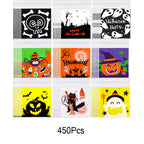 450 Pcs Halloween Cellophane Treat Bags  Self-sealing Clear Candy Cookie Bags Pumpkin Ghost Black Cat Skull Trick Or Treat Bags For Halloween Birthday Trick Or Treat Party Favors Supplies