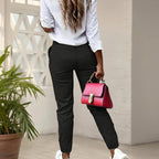 Women's High-Waisted Slim-Fit Pants With Slant Pockets & Button Detail Work & Casual Trousers
