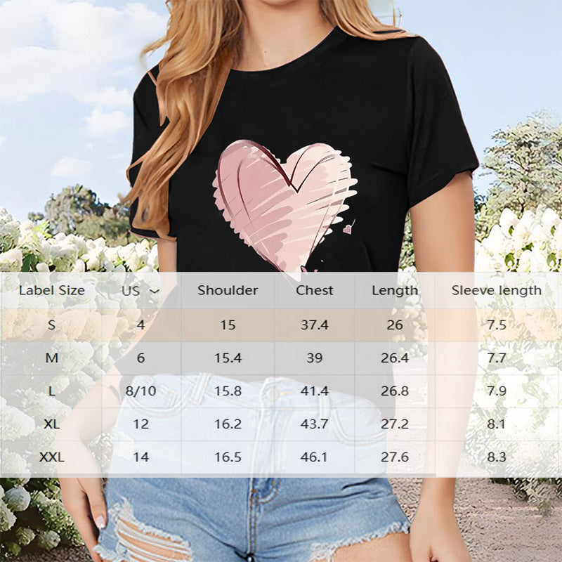 Women's Short Sleeve Crew Neck Tee Heart Print Casual Summer Top
