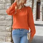 Women's Solid Color Off-Shoulder Knit Top With Lace-Up Design - Long Sleeve Crop Top For Spring&Fall