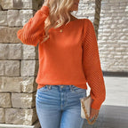 Women's Solid Color Off-Shoulder Knit Top With Lace-Up Design - Long Sleeve Crop Top For Spring&Fall