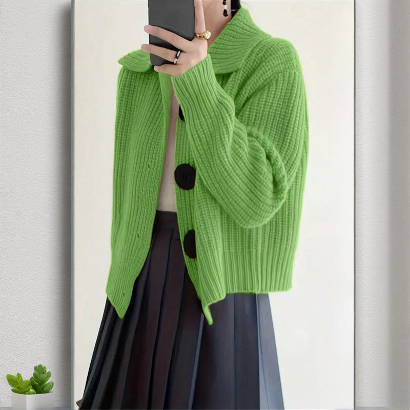 Plus Size Women's Solid Color Single-Breasted Ribbed Knit Cardigan - Long Sleeve Fall&Winter Sweater