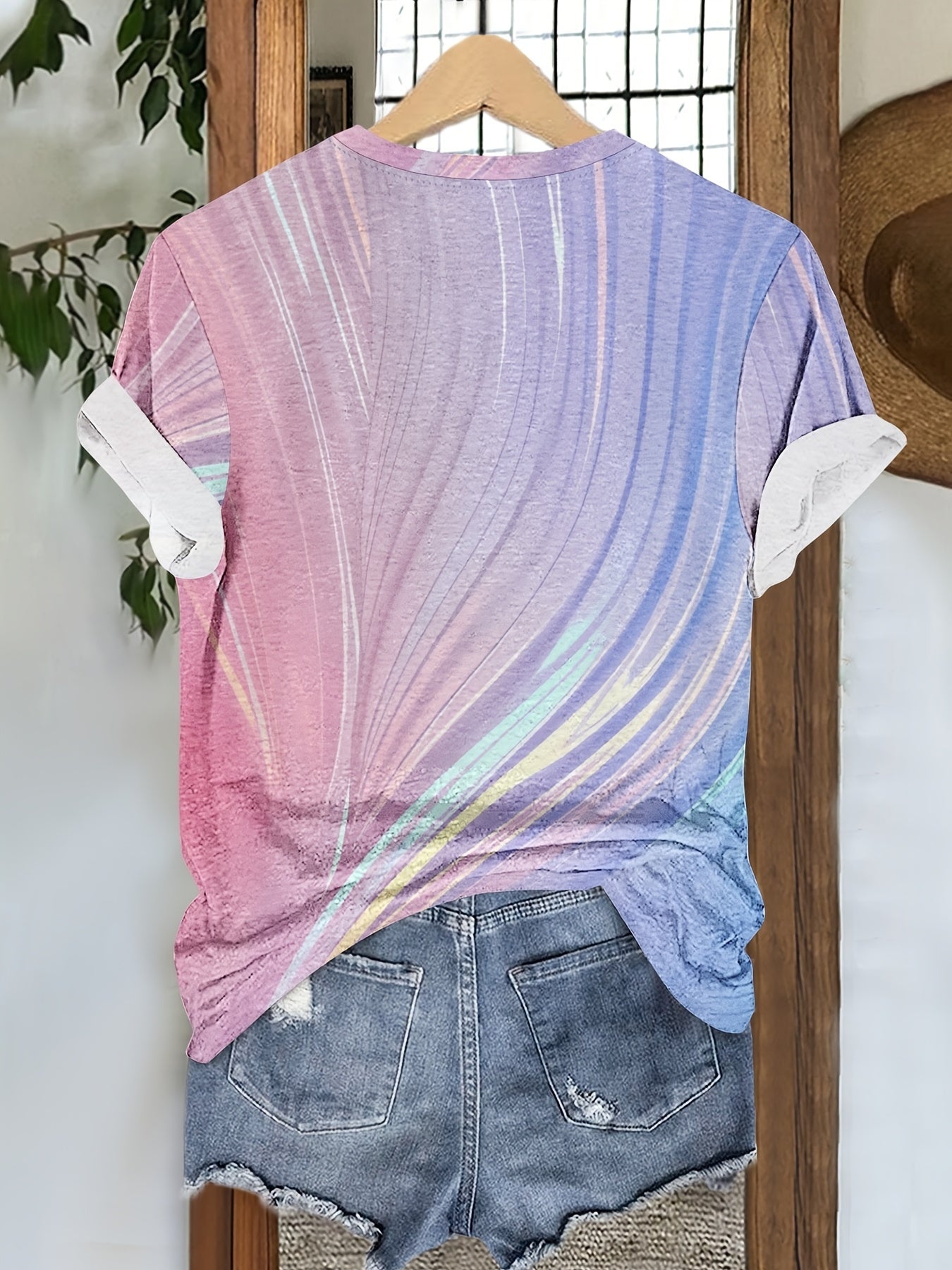 Women's Trendy Tie-Dye Gradient Short Sleeve T-Shirt Casual Loose Fit Crew Neck Top