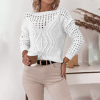 Women's Sweaters Casual Long Sleeve Crew Neck Lightweight Hollow Out Pullover Sweater Tops