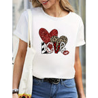 Women's 'Love' Letter & Heart Print Short Sleeve T-Shirt Round Neck Casual Summer Top