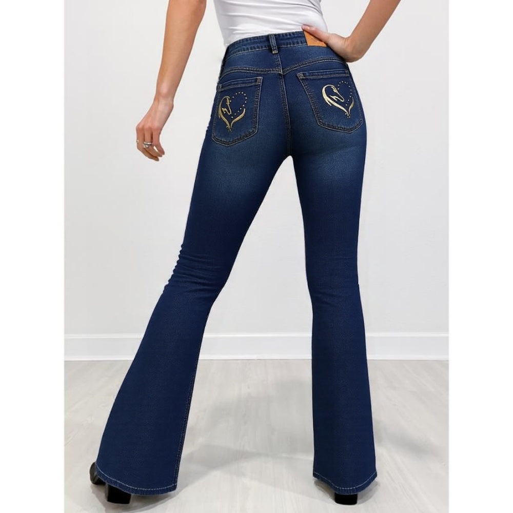 Women's High-Waist Fold-over Jeans, Wide-Leg Full-Length Jeans With An Embroidered Layered Waistband, Vintage-Wash Denim For All Seasons Forbidden Platform - Temu