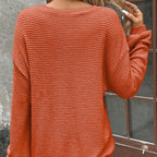 Plus Size Women's Waffle Knit Round Neck Drop Shoulder Long Sleeve Top - Casual Loungewear