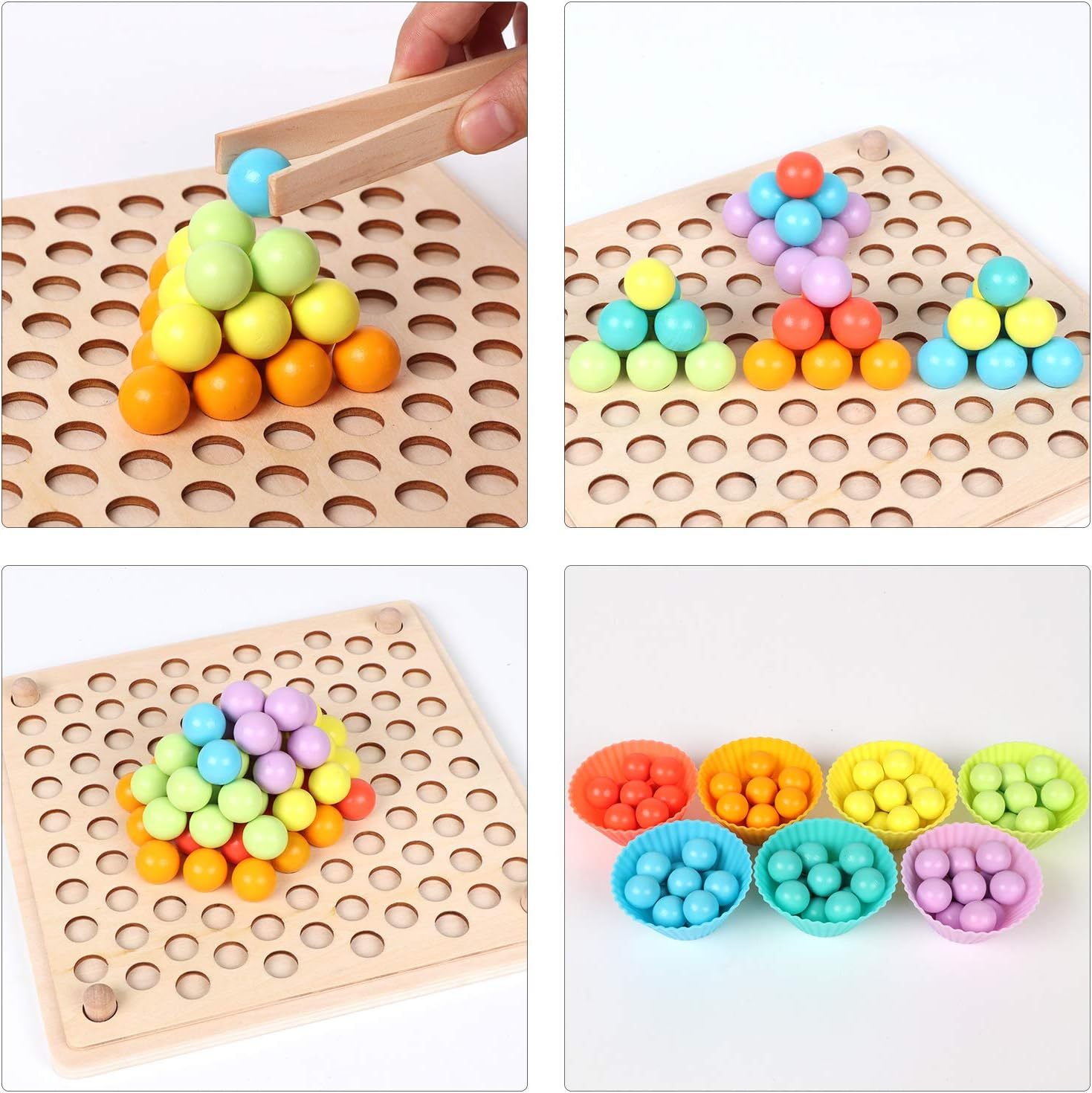 Wooden Peg Board Beads Game, Learning Montessori Toys,Color Sorting Stacking Matching Toys For Toddlers, Counting Toy For Kids, Educational Games For Fine Motor Math, Gift For Girls And Boys