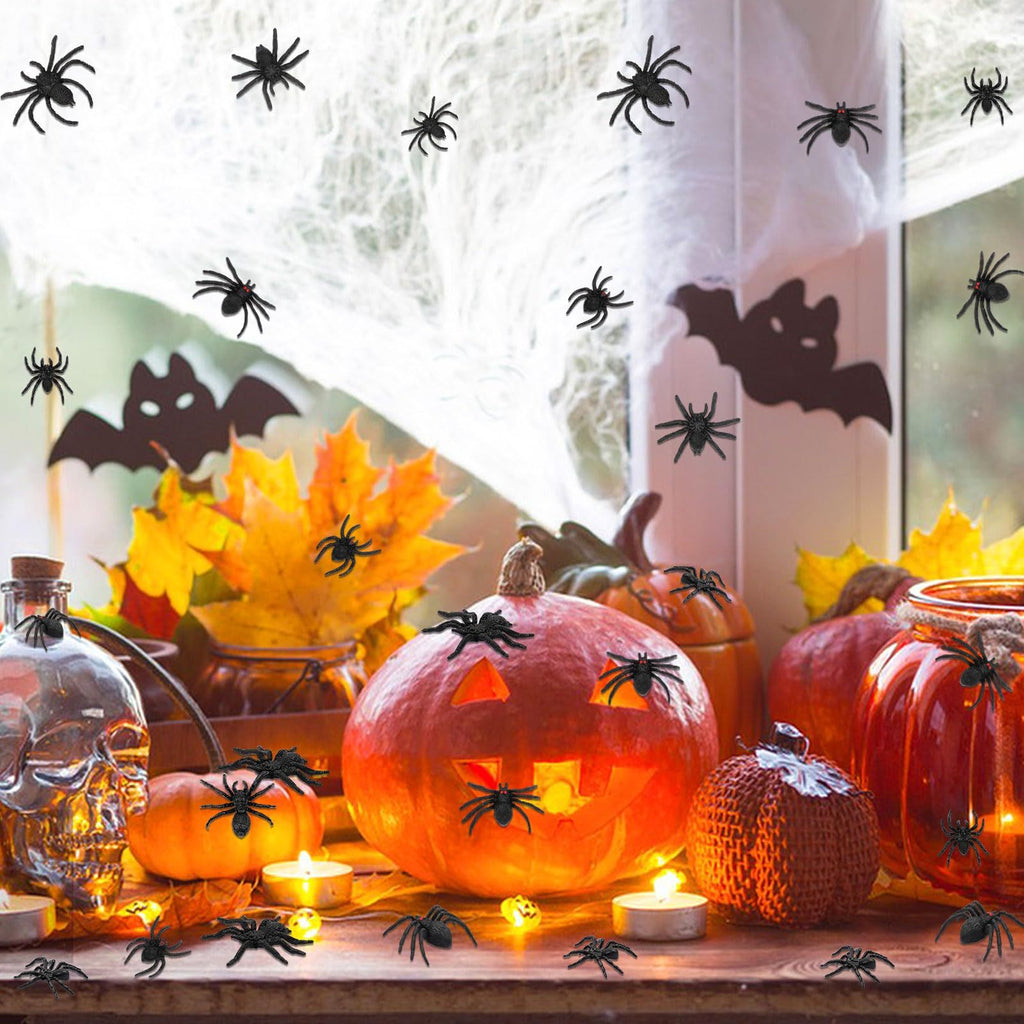 Plastic Spiders, 40 PCS Black Realistic Plastic Fake Scary Spiders Halloween Prank Props Halloween Spider Large And Small Fake Spider-Cannot Be Listed On Amazon Platform