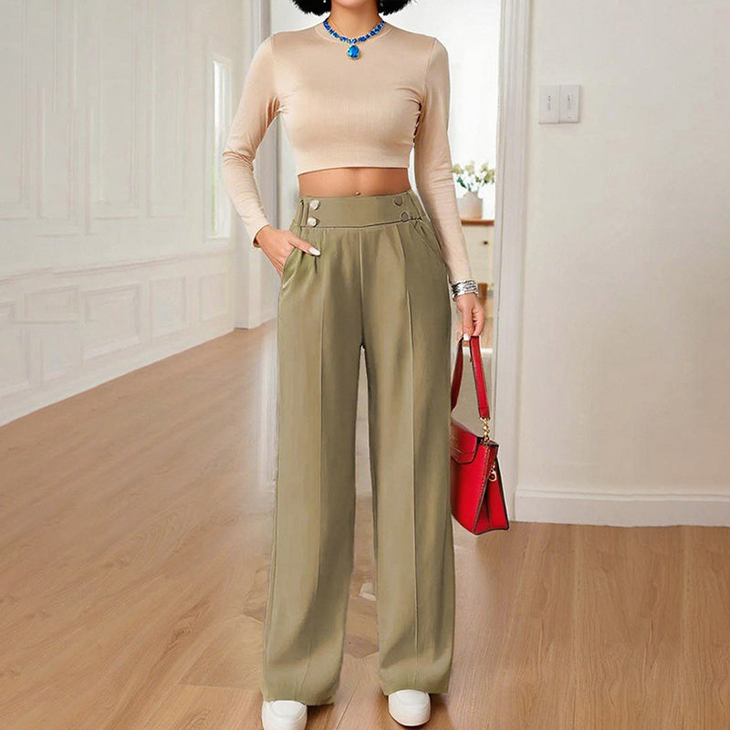 Women's Wide Leg Pants High Waist Business Casual Trousers Pant With Pockets