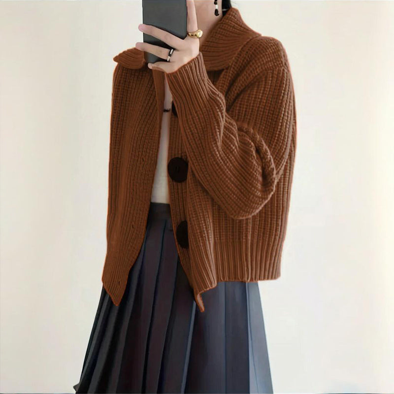 Plus Size Women's Solid Color Single-Breasted Ribbed Knit Cardigan - Long Sleeve Fall&Winter Sweater