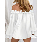 Women's Summer Off Shoulder Top Ruffle Long Sleeve Blouse Casual Loose Shirts