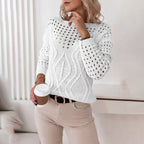 Women's Sweaters Casual Long Sleeve Crew Neck Lightweight Hollow Out Pullover Sweater Tops