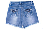 Womens Mid-High Rise Ripped Jean Shorts Distressed Stretchy Denim Shorts