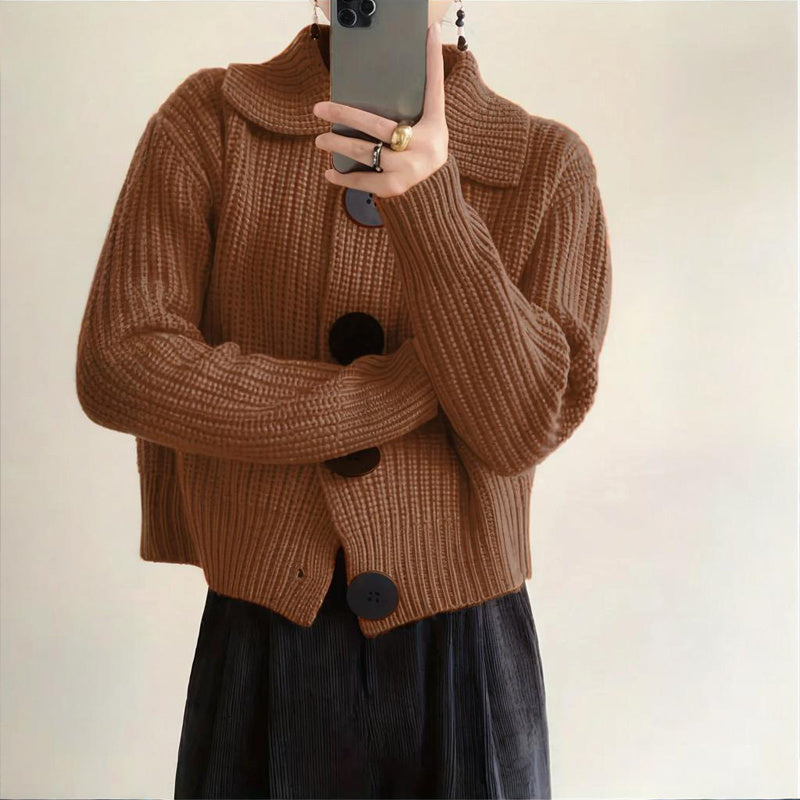 Plus Size Women's Solid Color Single-Breasted Ribbed Knit Cardigan - Long Sleeve Fall&Winter Sweater