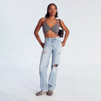 Women's High-Waist Jeans, Wide-Leg Full-Length Jeans With Center Pleat, Cotton Denim For All Seasons Forbidden Platform - Temu