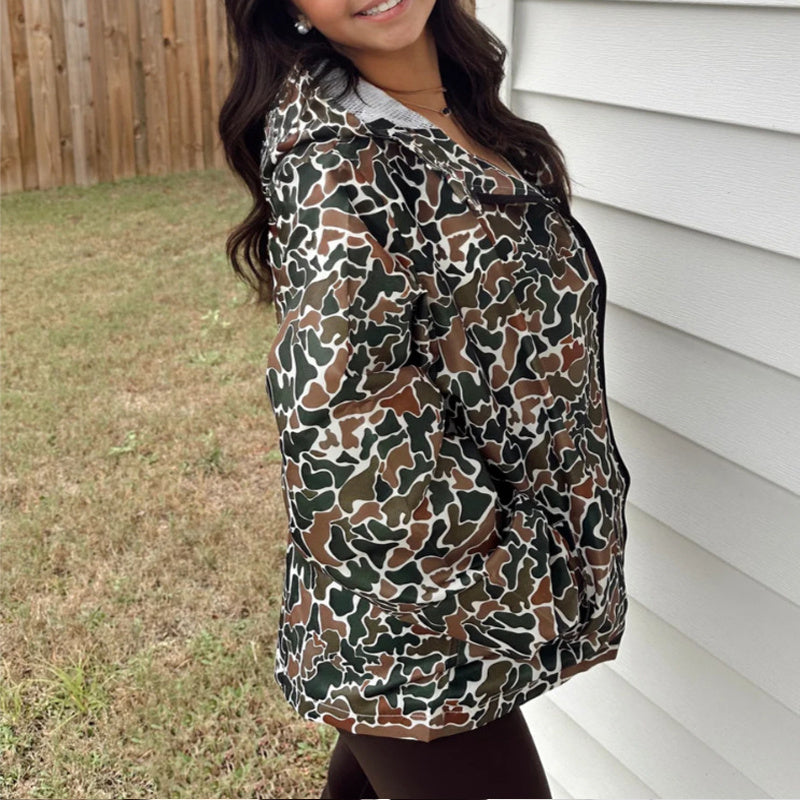 Women's Camouflage Print Long Sleeve Hooded Jacket With Zipper & Pockets - Streetwear Fashion Coat For Spring&Fall