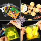 450 Pcs Halloween Cellophane Treat Bags  Self-sealing Clear Candy Cookie Bags Pumpkin Ghost Black Cat Skull Trick Or Treat Bags For Halloween Birthday Trick Or Treat Party Favors Supplies