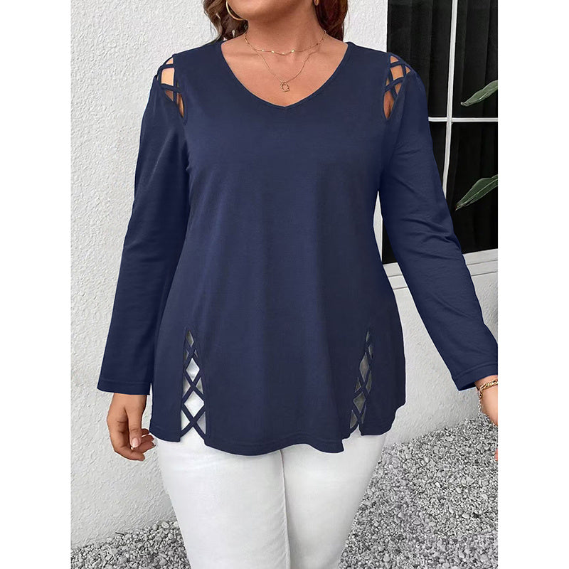 Women's Plus Size Long Sleeve Tunic Tops Criss Cross V-Neck Blouse Casual Fall Shirts For Women 1X-5X